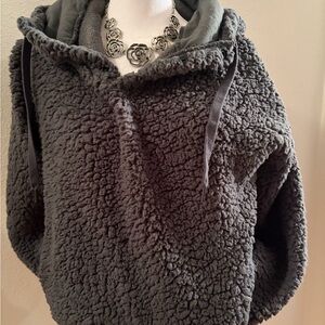 Zella Deep green Sherpa pullover with hood.